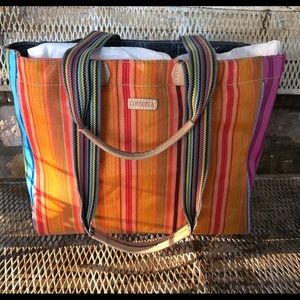 Large Tote with lots of colors. Zipper & leather pocket inside. Nicely used.